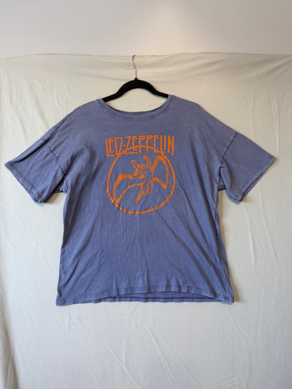 American Eagle Womens Oversized Band Graphic Tee L Blue Led Zeppelin Cotton